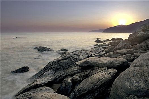 岩石海岸,日落,无边帽,海滩,巴西