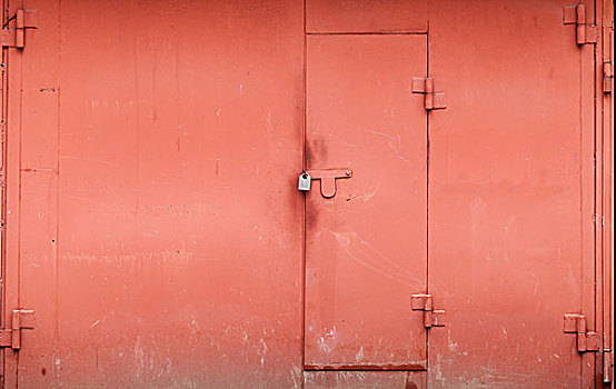 红色,金属,车库,墙壁,锁住,大门,背景,纹理