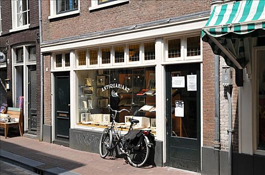 自行车,正面,古玩店,橱窗展示,阿姆斯特丹,荷兰,欧洲