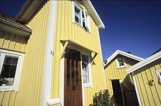 瑞典,西海岸,黄色,建筑,房子