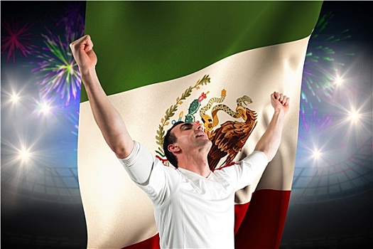 兴奋,球迷,欢呼,烟花,爆炸,上方,足球场,墨西哥,旗帜
