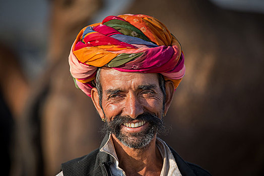 头像,男人,缠头巾,普什卡,拉贾斯坦邦,印度,亚洲