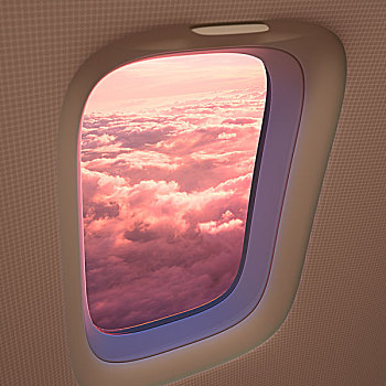 飞机,窗户,云,日落,彩色