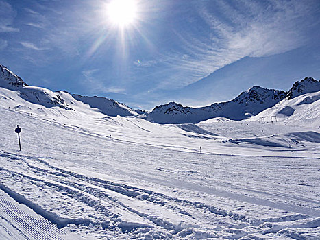 滑雪坡,冰河,滑雪区,提洛尔,奥地利,欧洲