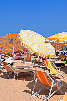 太阳椅,海滩,威尼斯,威尼托,意大利