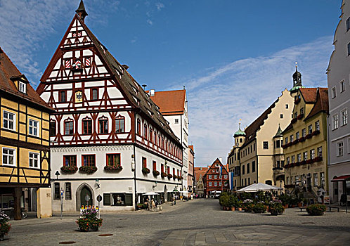 街景,半木结构,建筑,中世纪,城镇,巴伐利亚,德国,欧洲