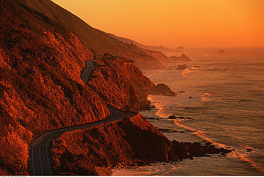 大,海岸,日落,加利福尼亚,美国