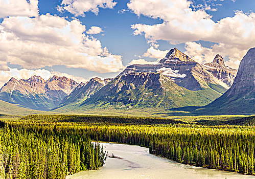 风景,落基山脉,山,阿萨巴斯卡河,碧玉国家公园,艾伯塔省,加拿大,北美