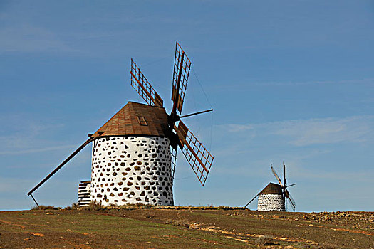 两个,风车,富埃特文图拉岛,加纳利群岛,西班牙,欧洲