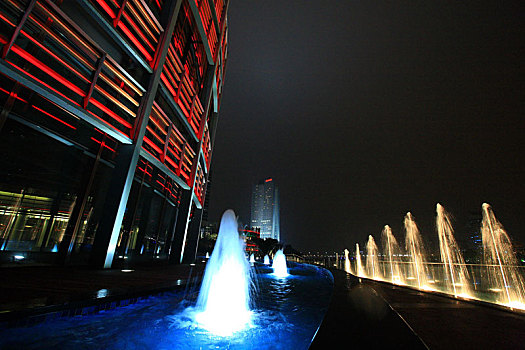 喷泉,夜色,大楼