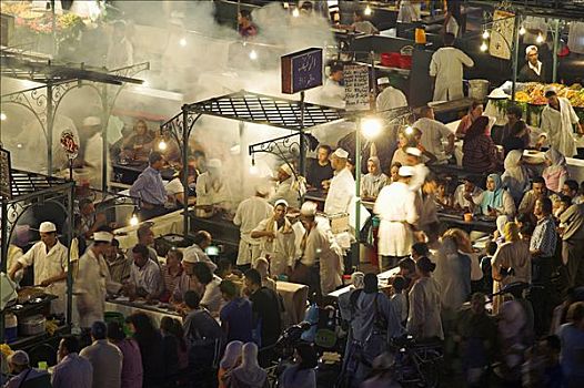 食品市场,夜晚,相互,货摊,不同,盘子,蛤蜊,汤,绵羊,头部,玛拉喀什,摩洛哥