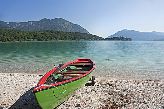 划桨船,南方,岸边,湖,瓦尔幸湖,风景,巴伐利亚,德国