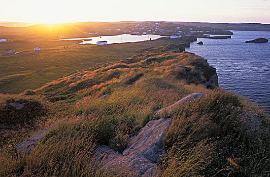 海边,渔村,日落,纽芬兰,加拿大