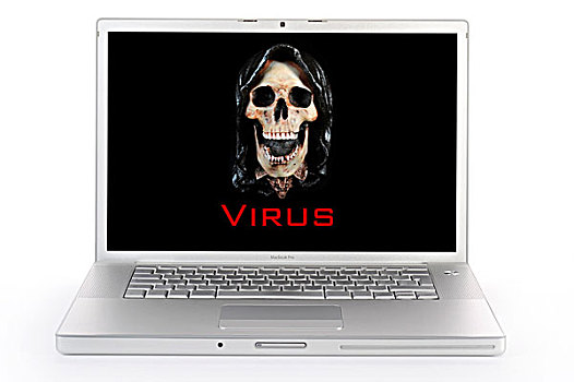 笔记本电脑,头骨,文字,病毒,象征,警示