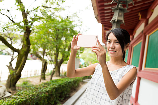 女人,照相,手机,日本寺庙