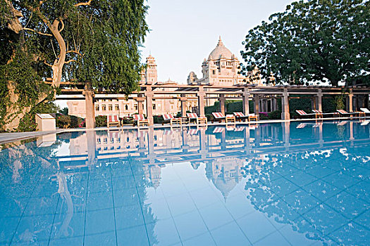 反射,宫殿,游泳池,拉贾斯坦邦,印度