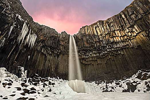 史瓦提瀑布,瀑布,日落,斯卡夫塔菲尔国家公园,南方,冰岛