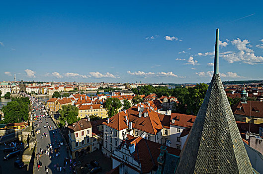 俯视,北方,大门,历史,查理大桥,布拉格,捷克共和国,欧洲