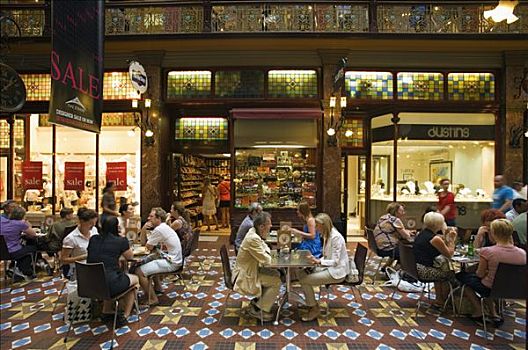 澳大利亚,新南威尔士,悉尼,购物者,咖啡,历史,拱廊,一个,上面,购物中心