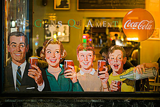 比利时,布鲁塞尔,旧式,可口可乐,标识,咖啡,晚间