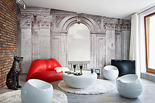 设计师,球,椅子,茶几,圆,地毯,红唇,沙发,海报,老式,建筑