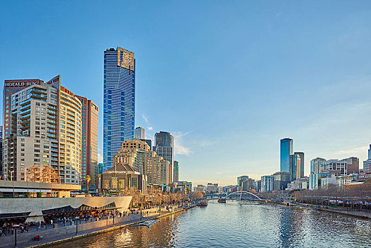 市中心,天际线,摩天大楼,亚拉河,墨尔本,维多利亚,澳大利亚,大洋洲