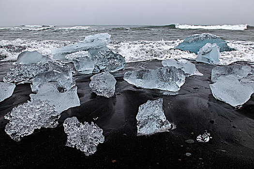 浮冰,杰古沙龙湖,火山岩,海滩,冰岛,欧洲