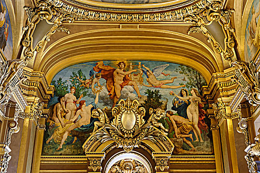 加尼叶歌剧院,壁画,华丽,天花板,巴黎,法国,欧洲