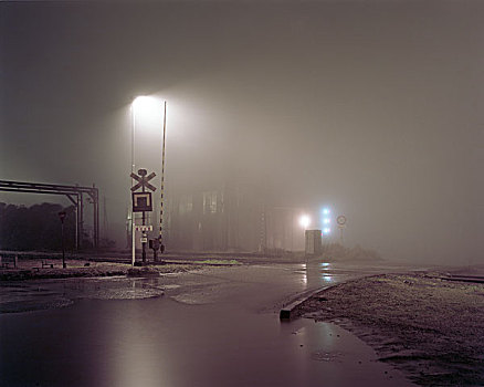 铁路,雾,暗色,日本,钢铁,大,水坑,前景,十二月,2008年