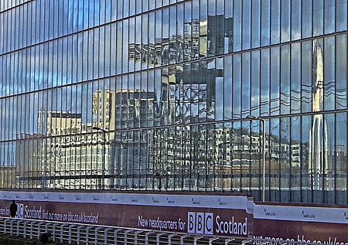 苏格兰,格拉斯哥,天际线,反射,窗户,英国广播公司,总部