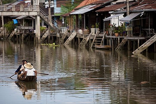 曼谷,泰国,传统,船,水上市场,靠近