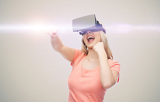 女人,虚拟现实,耳机,3d眼镜