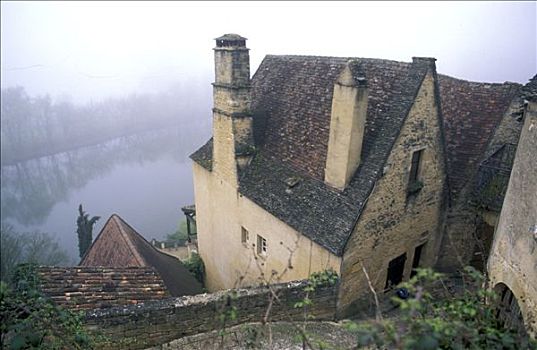 法国,俯视图,房子,边缘,薄雾