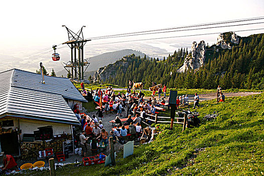 线缆,游客,坎彭完特山,齐姆高,上巴伐利亚,德国,欧洲