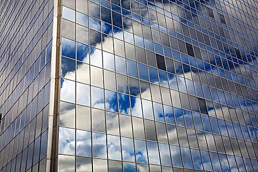 蒙特利尔,魁北克,加拿大,蓝天,云,反射,玻璃,写字楼,建筑
