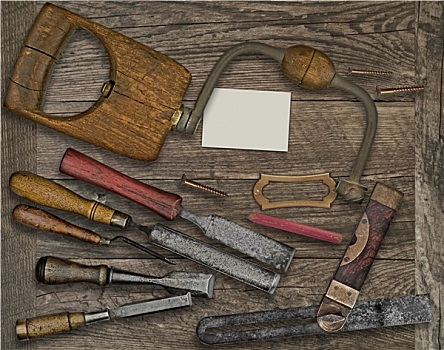 木工,工具,名片,上方,长椅