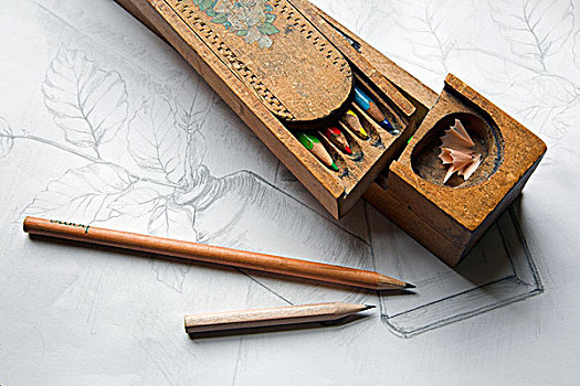手制,木质,文具盒,铅笔