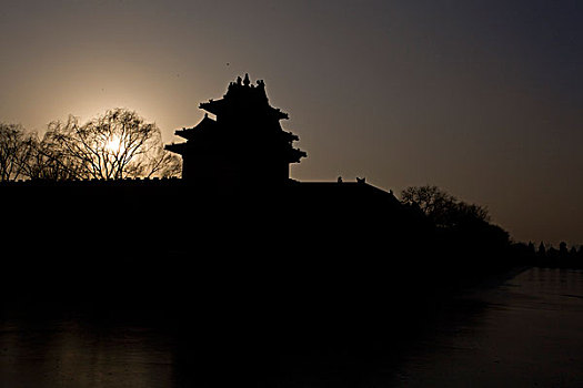 北京,故宫,角楼,落日,辉煌,神秘,建筑,遗产,皇宫,天空