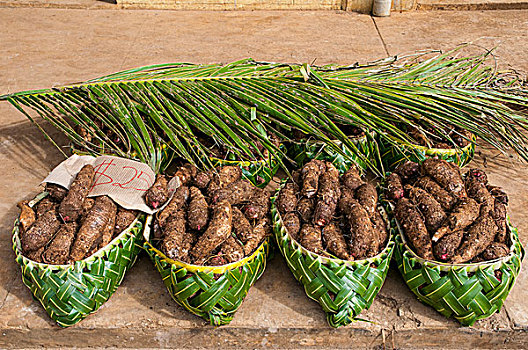 甘薯,木质,篮子,纪念品,市场,汤加,南太平洋