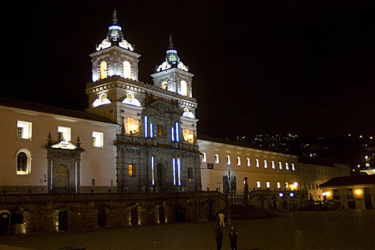 厄瓜多尔,基多,阿玛斯,夜晚,大教堂