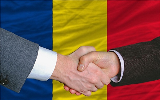 商务人士,握手,交易,正面,罗马尼亚,旗帜