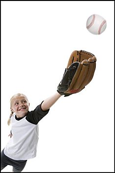 女孩,抓住,棒球,手套