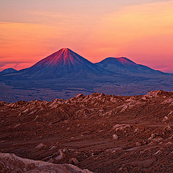 日落,上方,火山,阿塔卡马沙漠,智利