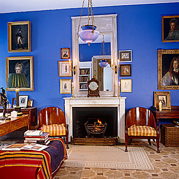 墙壁,涂绘,鲜明,现代,蓝色,创作,背景,老式,绘画,家具,圣彼得堡,客厅
