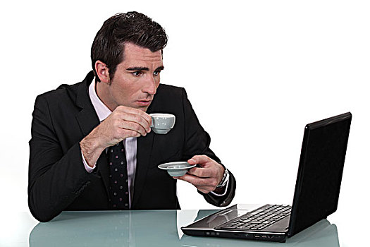 男人,喝咖啡,笔记本电脑