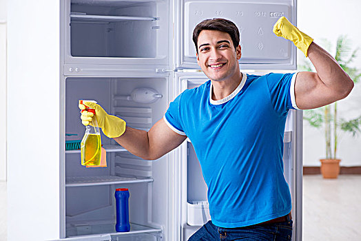 男人,清洁,电冰箱,卫生,概念