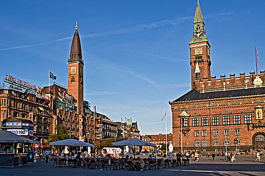 市政厅,广场,宫殿,酒店,哥本哈根,丹麦,斯堪的纳维亚,欧洲