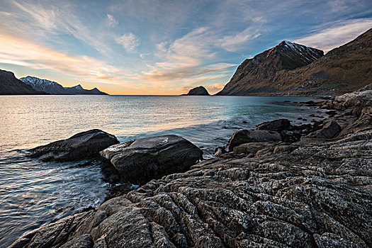 岩石,海滩,罗弗敦群岛,挪威,欧洲