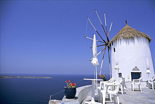 希腊,白色,风车,海边