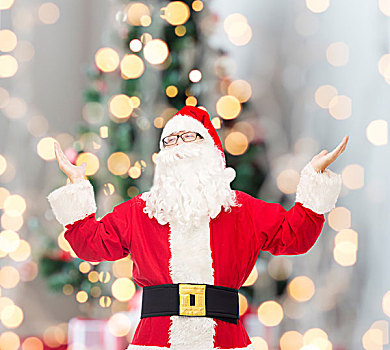 圣诞节,休假,人,概念,男人,服饰,圣诞老人,抬手,上方,树,背景